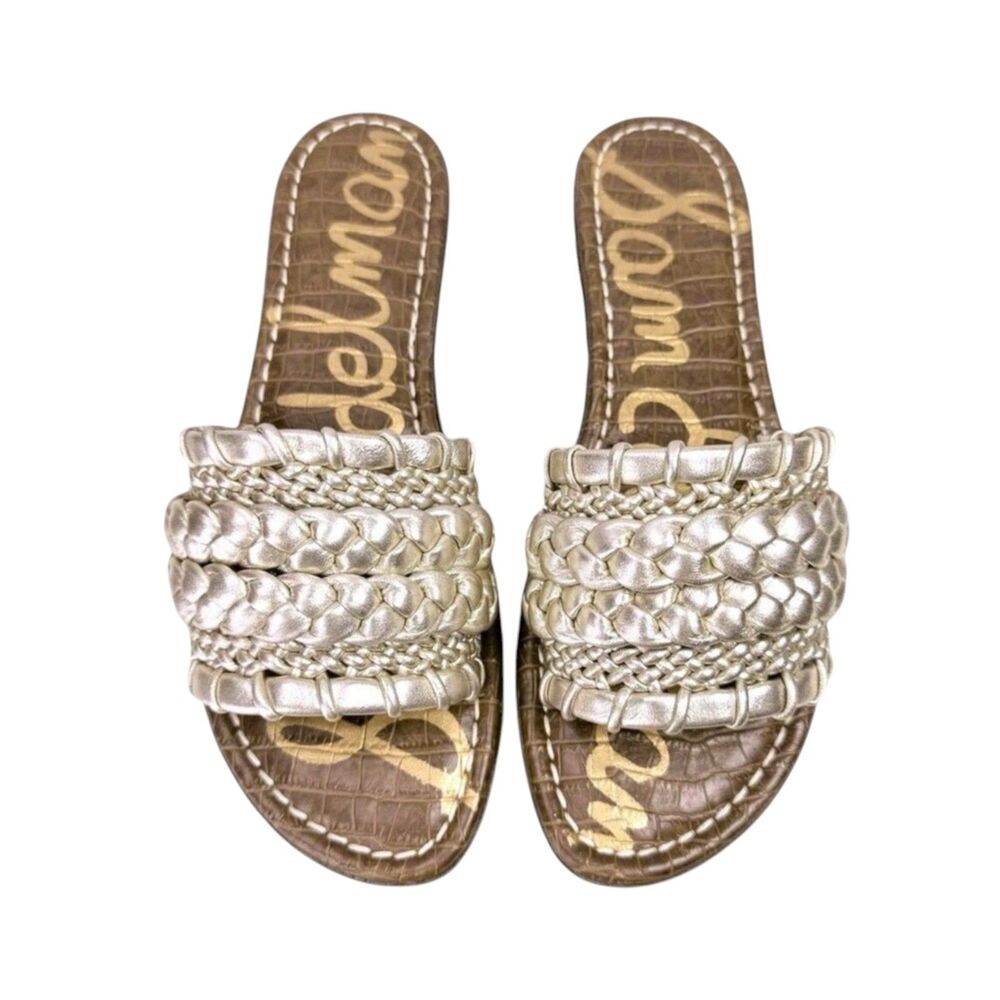 Sam Edelman Giada Braided Slide Sandals Gold Womens Size 9 Boho Coastal Resort
